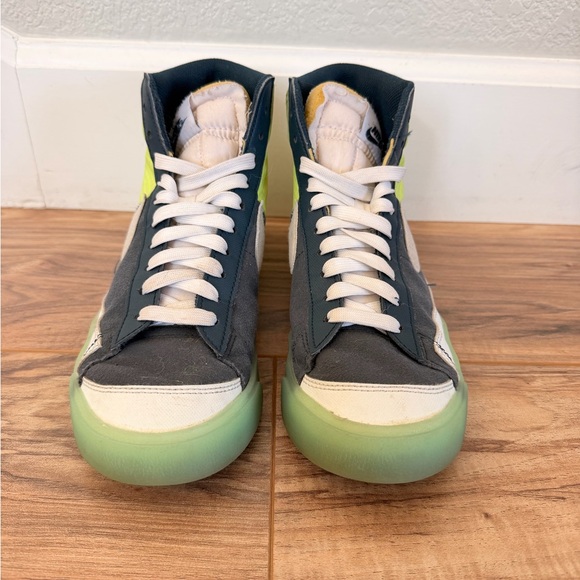 Nike Blazer Mid High-Top Sneakers with Neon Green and Navy Accents Size 7 - Picture 2 of 7